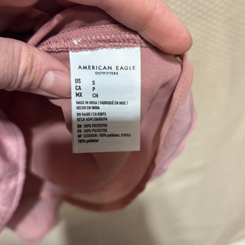 American Eagle Mauve Long Sleeve Dress Elastic Waist V-Neck Size Small - Picture 6 of 11